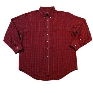 Lands End Shirt Men's Long Sleeve Collared Button Down Plaid Red Black XL 17.5 /